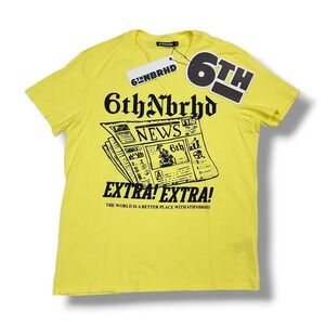6th NBRHD "Times" Crew‎ Neck Highlighter Yellow T-Shirt Men's L NWT